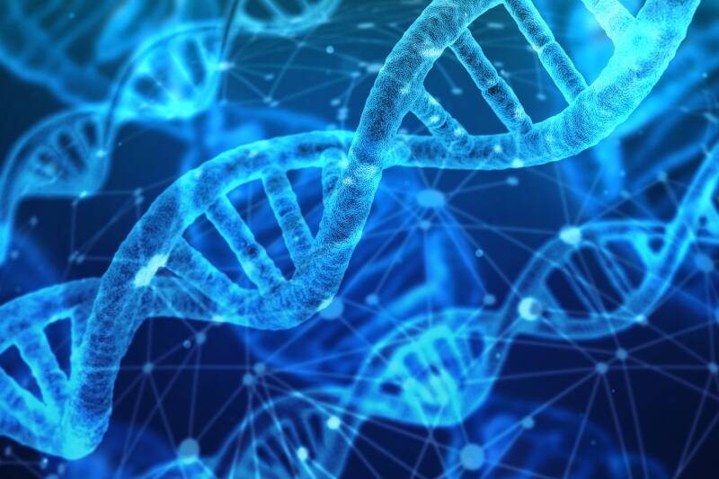 Molecules and DNA on a blue background